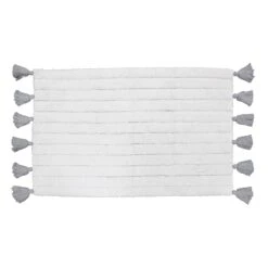 Tapis De Bain (80 Cm) Minatis Gris -Eminza tapis de bain pompons 50 x 80 cm coton jacquard minatis blanc gris 114473 1643103445