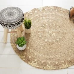 Tapis De Salon Jute (D115 Cm) Gold Shine Or