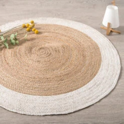 Tapis De Salon Jute (D120 Cm) Bord Blanc