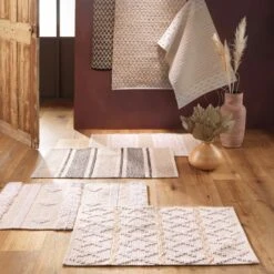 Tapis De Salon (90 Cm) Athos Ecru -Eminza tapis rectangle 60 x 90 cm coton polyes fantaisie fil met athos 130645 1690450814