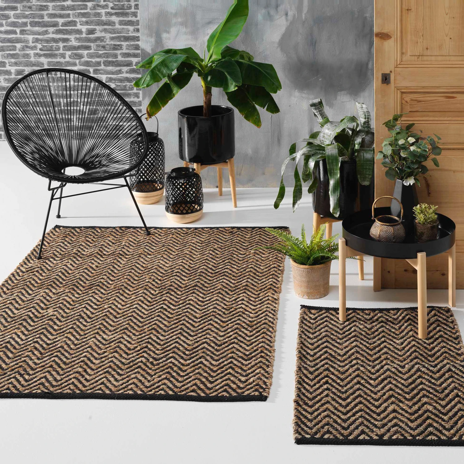 Tapis (90 cm) Zigzag Noir Tapis (90 Cm) Zigzag Noir -Eminza tapis rectangle 60 x 90 cm jute uni polycoton zigzag 114689 1643030282