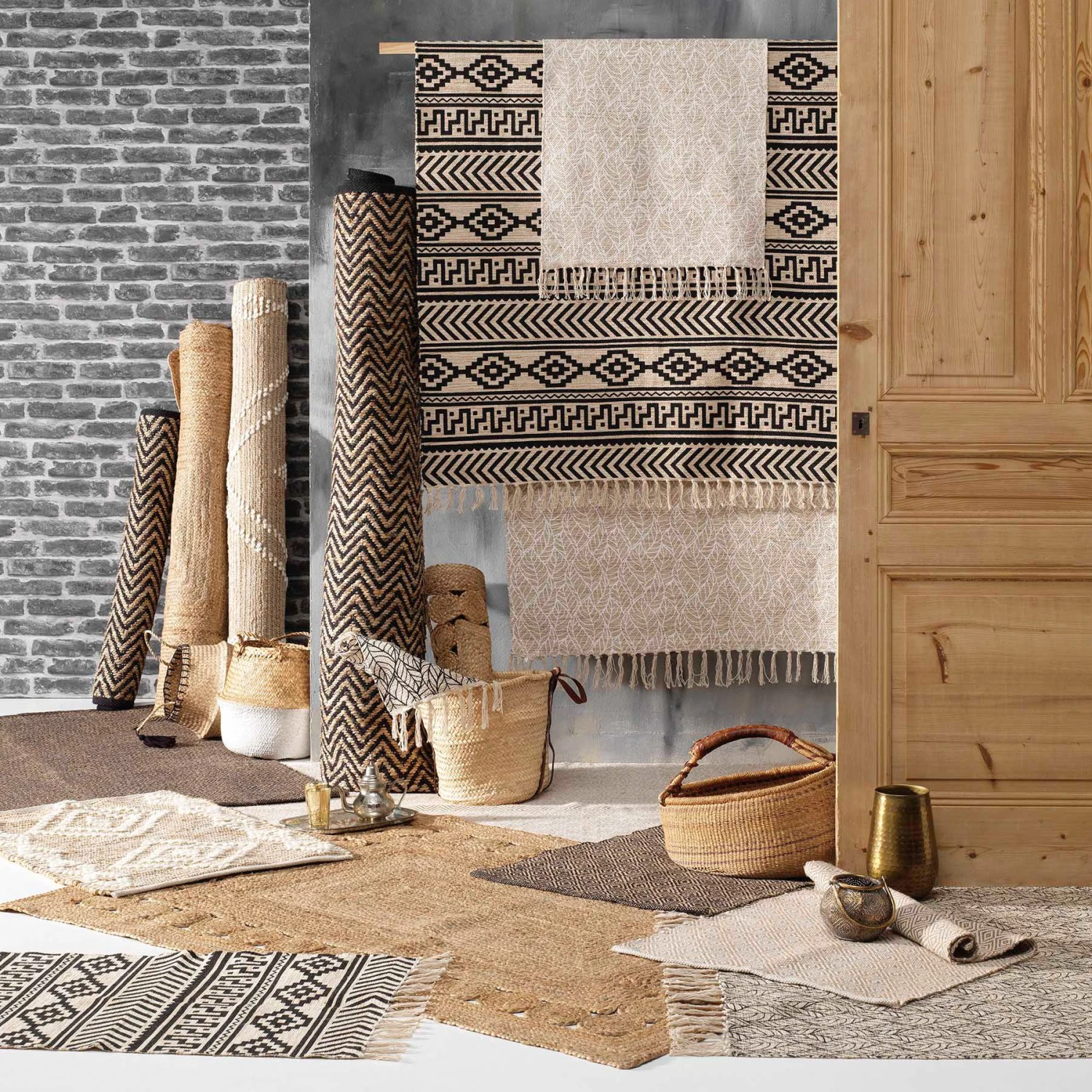 Tapis (90 cm) Zigzag Noir Tapis (90 Cm) Zigzag Noir -Eminza tapis rectangle 60 x 90 cm jute uni polycoton zigzag 114689 1643030329