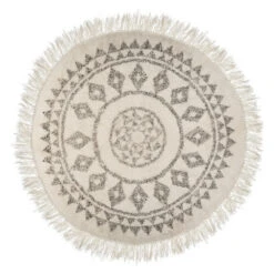 Tapis De Salon Coton (D120 Cm) Etnik Noir Et Blanc -Eminza tapis rond etnik d120 63877 1