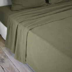 Drap Plat Flanelle De Coton (240 X 300 Cm) Théa Vert Romarin