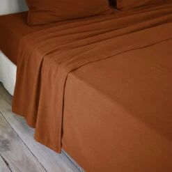 Drap Plat Flanelle De Coton (240 X 300 Cm) Théa Terracotta