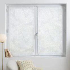 Paire De Voilages (60 X 120 Cm) Feuilles Blanc