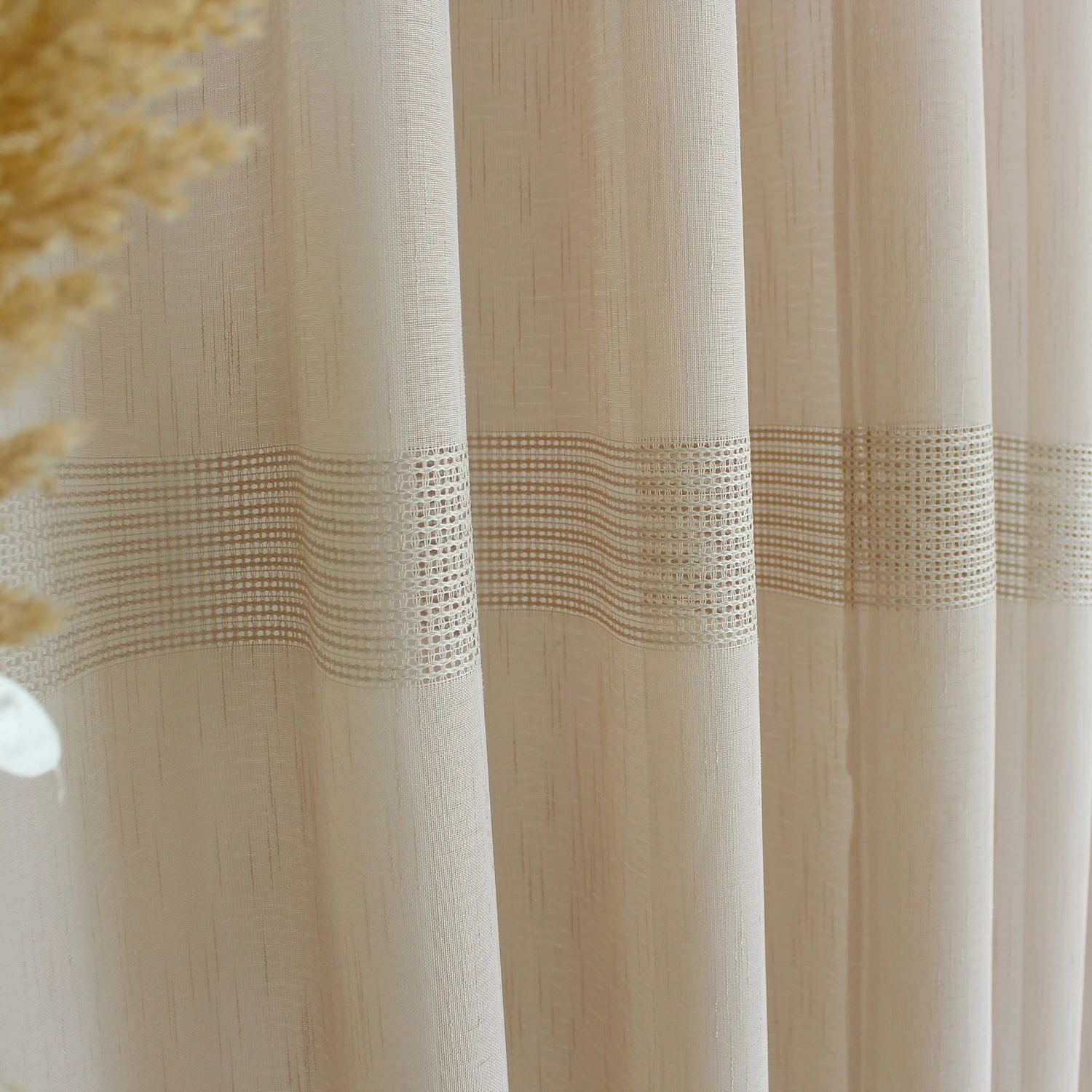 Voilage (140 x 240 cm) Mia Beige Voilage (140 X 240 Cm) Mia Beige -Eminza voilage effet lin bande ajoure 8 oeillets mtal argent diam tre intrieur 4 cm 140x240cm mia lin 131029 1690897581