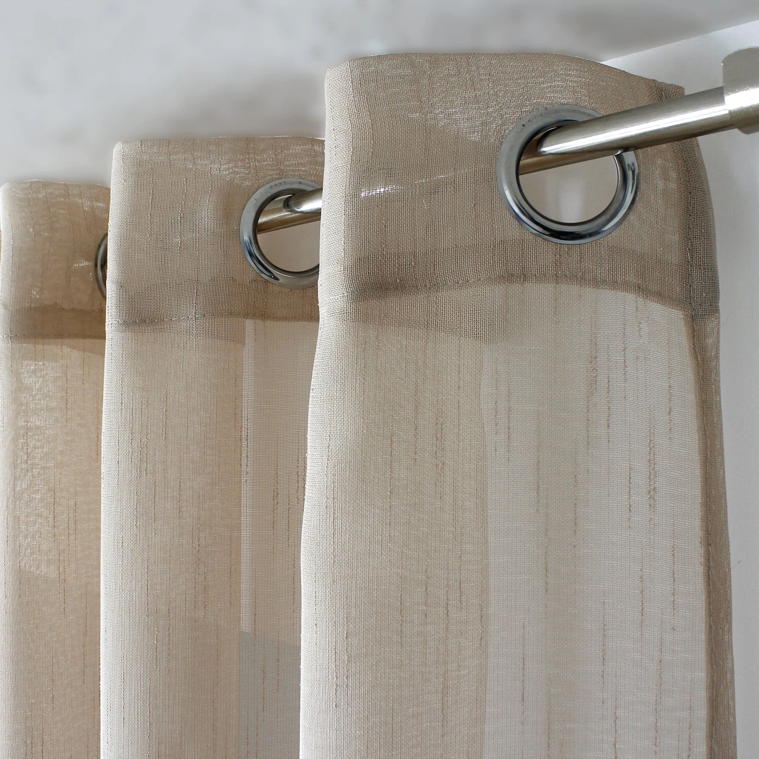 Voilage (140 x 240 cm) Mia Beige Voilage (140 X 240 Cm) Mia Beige -Eminza voilage effet lin bande ajoure 8 oeillets mtal argent diam tre intrieur 4 cm 140x240cm mia lin 131029 1690897594