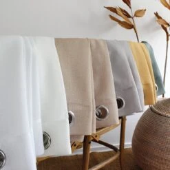 Voilage (140 X 240 Cm) Mia Beige 6 Voilage (140 X 240 Cm) Mia Beige -Eminza voilage effet lin bande ajoure 8 oeillets mtal argent diam tre intrieur 4 cm 140x240cm mia lin 131029 1690897654