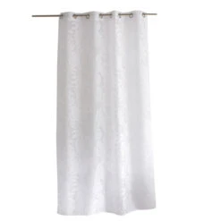 Voilage (140 X 240 Cm) Bundi Blanc -Eminza voilage en tamine motif dvor 8 oeillets en mtal argent diam tre intrieur 4 cm certifi 140x240cm bundi blanc 131042 1690876049