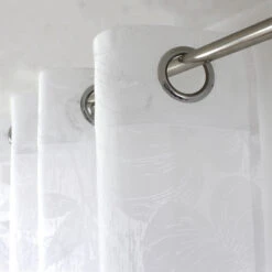 Voilage (140 X 240 Cm) Bundi Blanc -Eminza voilage en tamine motif dvor 8 oeillets en mtal argent diam tre intrieur 4 cm certifi 140x240cm bundi blanc 131042 1690876155