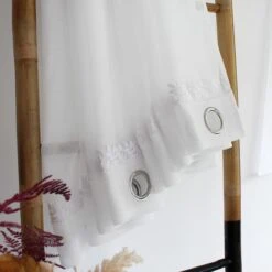 Voilage (140 X 240 Cm) Anna Blanc -Eminza voilage tamine avec galon feuille en macram 8 oeillets mtal argent diam tre intrieur 4 cm 140x240cm anna blanc 131017 1690882637